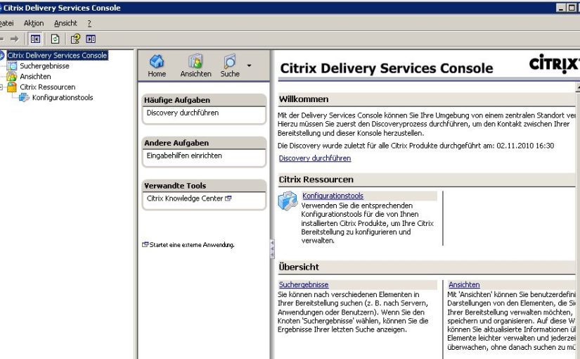 Citrix Delivery Service Console ohne Funktion
