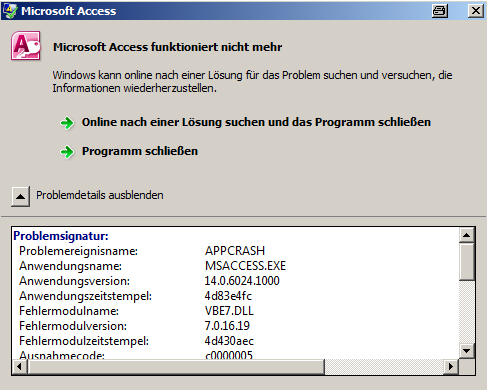 Microsoft Access funktioniert nicht merh
